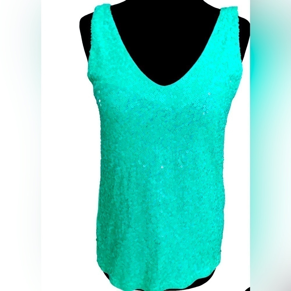 Small  Fresh Mint Green V-Neck
Sequinned Cotton Tank Top J crew